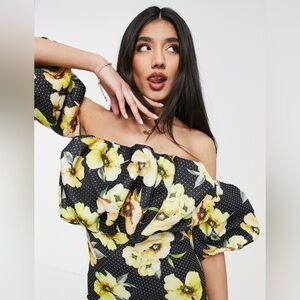 ASOS Floral Dot Off The Shoulder Mini